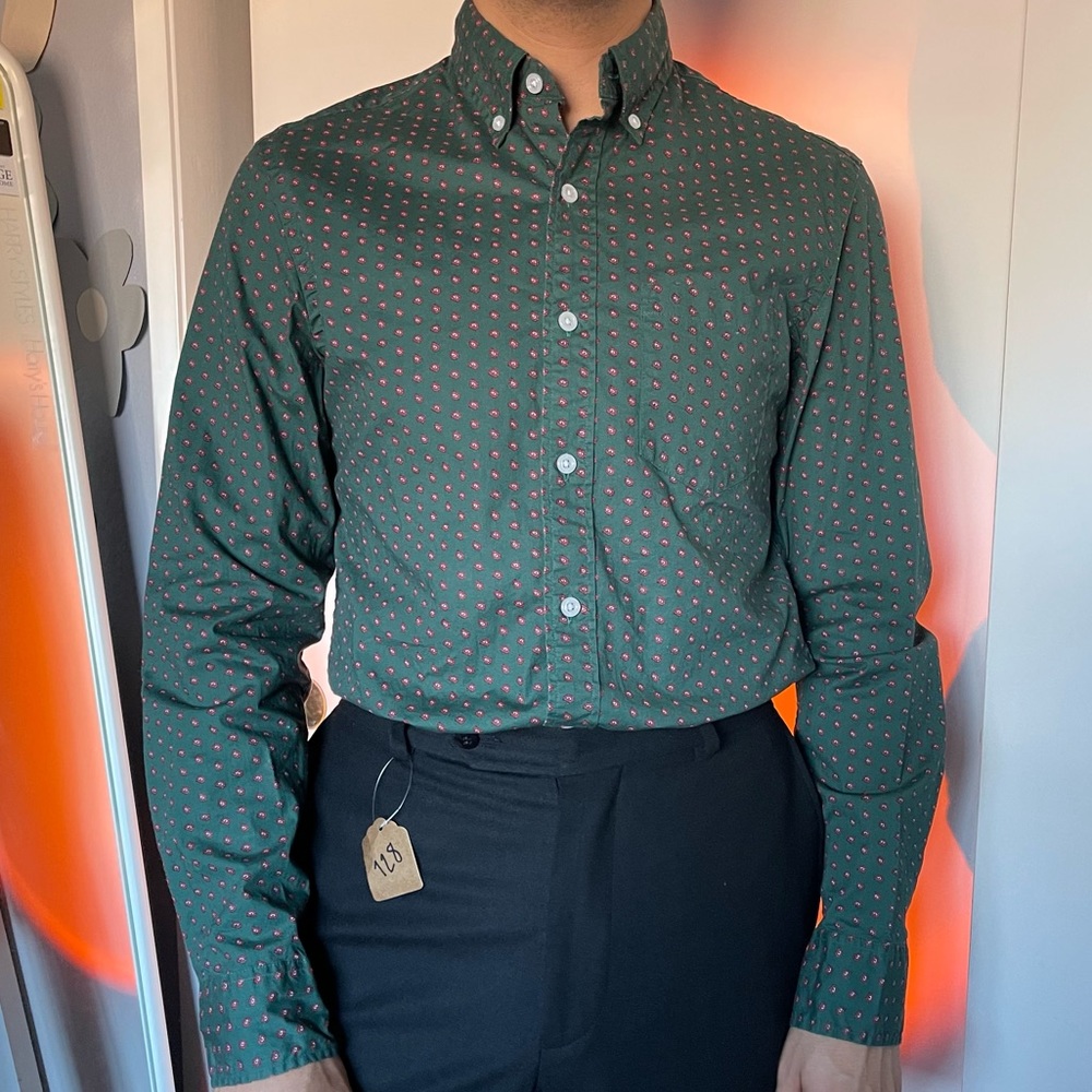 J Crew Green Shirt with Pattern